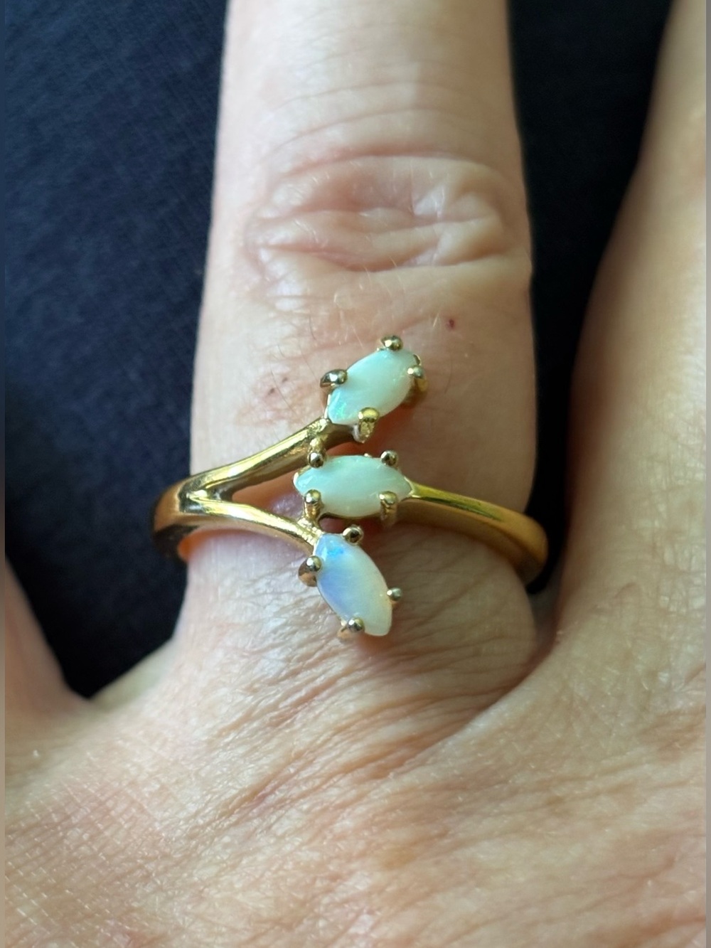 Triple Opal Women's Ring -  14 k gold plated size 9